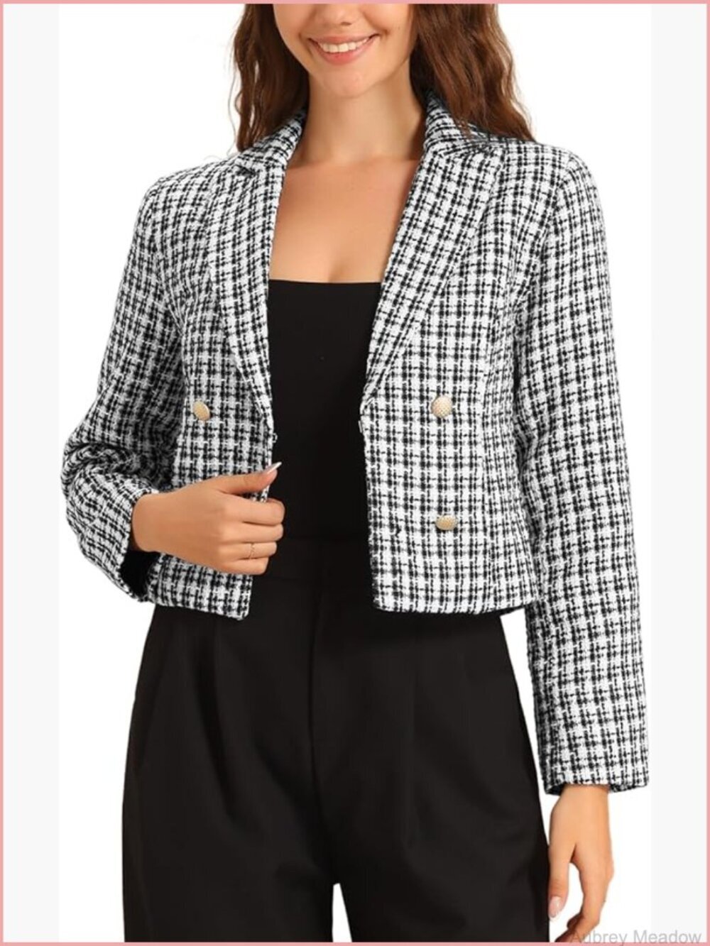 Tweed Cardigan Blazer Jacket Notch Lapel Office Casual